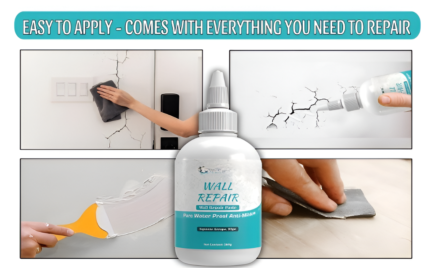Wall Repair Paste 200gm – White Waterproof Crack Filler With Scraper, Wall Putty & Hole Mending Agent for Damaged Walls and Joints